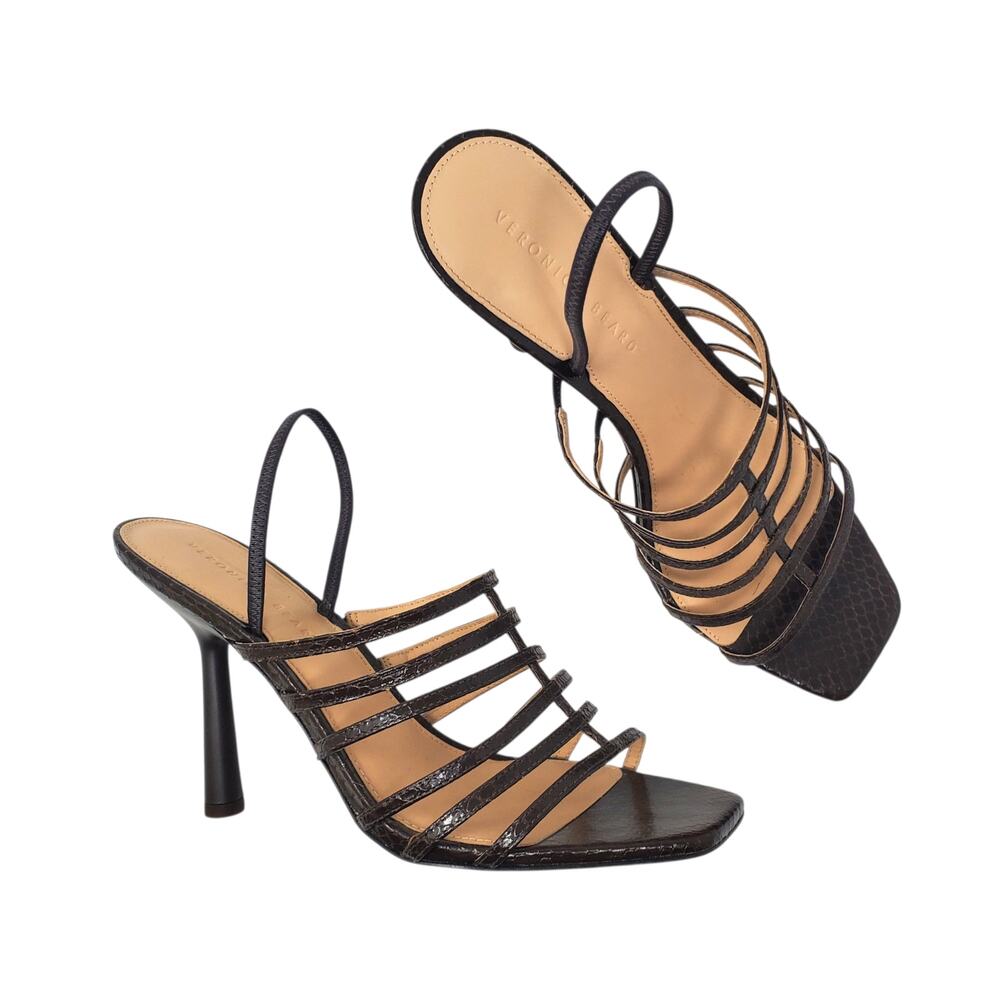 Veronica Beard Aldridge Snake Effect Leather Slingback Sandals Brown Size 10